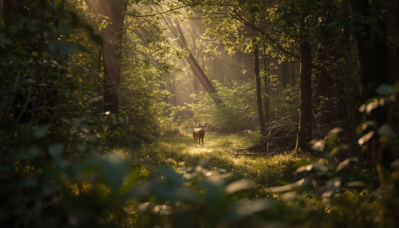 Animal sauvage isolé dans une clairière éclairée par le soleil